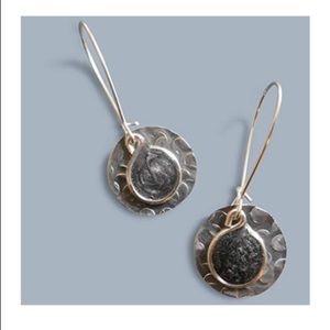 Silver Black Round Metallic Small Drop Earrings